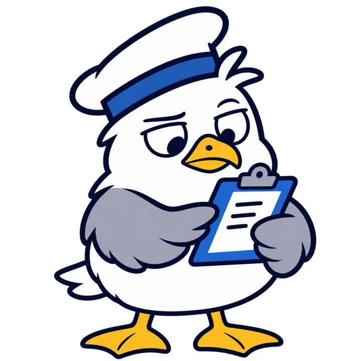 The pier gull holding a clipboard, ready to check ports off